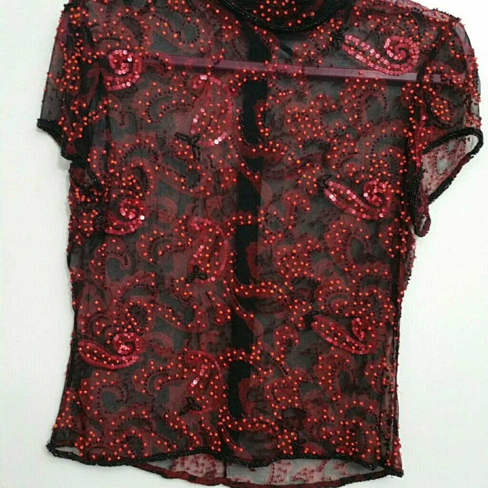 Orange, Pink, and Black Beaded Shirt